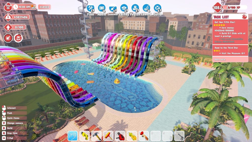 Giao diện xây dựng trong Waterpark Simulator